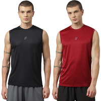 Aticx MenS Slim Fit Polyester Sleeveless T Shirt Combo - Sando Top Tank Muscle Tee For Sports, Gym, Running (Pack Of 2_Black & Wine_M)