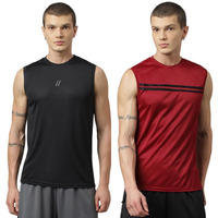 Aticx MenS Slim Fit Polyester Sleeveless T Shirt Combo - Sando Top Tank Muscle Tee For Sports, Gym, Running (Pack Of 2_Black & Marvellous_Xl)