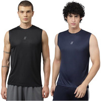 Aticx MenS Slim Fit Polyester Sleeveless T Shirt Combo - Sando Top Tank Muscle Tee For Sports, Gym, Running (Pack Of 2_Black & Blue_M)