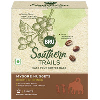 Bru Southern Trails | Easy Pour Coffee Bags | Mysore Nuggets | Medium-Dark Roast | 100% Specialty Grade, Single Origin Arabica Ground Coffee | 55G