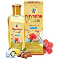 Navratna Gold Ayurvedic Oil |Non Sticky And Non Greasy |Mild Fragrance| Goodness Of Almonds And 9 Ayurvedic Herbs |Relieves Body Aches, Sleeplessness, Headache And Fatigue, 200Ml