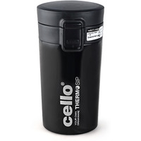 Cello Monty Thermosteel Vacuum Insulated Travel Mug, 300Ml, Black | Prolonged Hours Hot & Cold | Spill Proof & Easy To Sip | Tea & Juice Mug | Soup Flask | Water Flask | Personal & Corporate Gifting