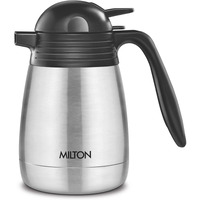 Milton Carafe 1000 Stainless Steel Double Walled Vacuum Insulated Flask With Lid And Handle, 1000 Ml, Silver, Coffee/Tea Carafe Heat & Cold Retention, Leak Proof, Rust Free, Easy To Carry