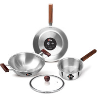 Milton Procook Triply Stainless Steel 4Pc Induction Cookware Set With Wood Handle, Tea Pan 16Cm, Frypan 22Cm, Kadai With Lid 24Cm, Even & Fast, Induction & Gas Ready, 3 Yrs Warranty By Manufacturer