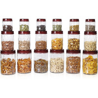 Milton Hexa Airtight Containers For Kitchen Storage Food Grade Plastic, Stackable & Transparent Organizer Jars, Masala Dabba, Set Of 18 (6 X 270Ml, 6 X 665Ml, 6 X 1.24L) Tea, Coffee, Sugar, Dry Fruits
