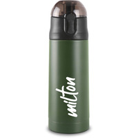 Milton New Crown 600 Thermosteel Bottle With One Touch Safety Lock, 500 Ml Water Bottles, 24 Hours Hot And Cold, Easy To Carry, Easy Grip, Rust Proof, Tea, Coffee, Office, Travel Bottle, Green