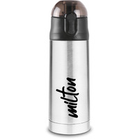Milton New Crown 600 Thermosteel Bottle With One Touch Safety Lock, 500 Ml Water Bottles, 24 Hours Hot And Cold, Easy To Carry, Easy Grip, Rust Proof, Tea, Coffee, Office, Travel Bottle, Silver
