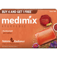 Medimix Ayurvedic Kumkumadi Bathing Soap Bar With Saffron | Kesar | For Moisturising & Radiant Glow | Herbal | Natural | Paraben-Free & Sulphate-Free | 100% Vegan | 125Gm (Buy 4 & Get 1 Extra Combo Pack)