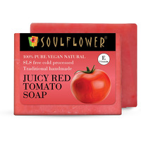 Soulflower Handmade Tomato Soap | Skin, Acne, Pimples | (Pack Of 2, 150G Each)
