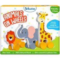 Skillmatics Wooden Animal Toys On Wheels, Imaginative Play For Toddlers, Educational Gifts For Infants 9 Months To 3 Years