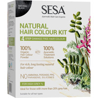 Sesa 4 Step Natural Hair Colour Kit - For High Grey% - 100% Organic & Ayurvedic - No Ammonia, Ppd, Peroxide, 200Gm + 40Ml