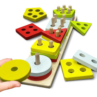 Wembley Kids Wooden Angle Geometric Blocks Stacker Shape Sorter Column Puzzle Stacking Set Educational Learning Toys For Toddlers 1-3 Years Old Boys And Girls