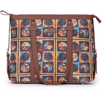 Zouk Black Printed Handmade Vegan Leather Women's Office Bag For 15.6 Inch Laptop And Iphone With Double Handles - African Art