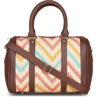 Zouk Multicoloured Wave Printed Vegan Leather Handmade Women's Handbags With Double Handles And Detachable Sling Strap - Wavbeach