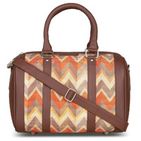 Zouk Orange Wave Printed Vegan Leather Handmade Women's Handbags With Double Handles And Detachable Sling Strap - Tidalwave