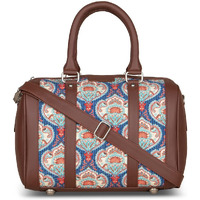 Zouk Printed Vegan Leather Handmade Women's Handbags With Double Handles And Detachable Sling Strap - Kovil Blue