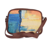 Zouk Handmade Vegan Leather Abstract Amaze Print Women's Sling Bags With Adjustable Shoulder Strap