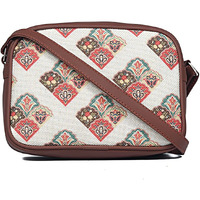 Zouk Handmade Vegan Leather Seashell Motif White Print Women's Sling Bags With Adjustable Shoulder Strap