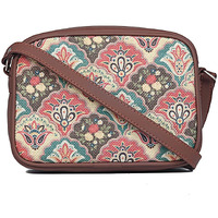 Zouk Handmade Vegan Leather Mughal Art Multicolor Print Women's Sling Bags With Adjustable Shoulder Strap