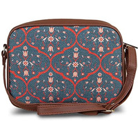 Zouk Handmade Vegan Leather Sheesh Mahal Jaali Motif Print Women's Sling Bags With Adjustable Shoulder Strap