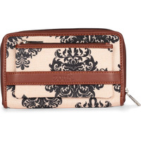 Zouk Fabric Handmade Classic Vegan Leather And Jute With Mobile Phone Pocket Mughal Motif Print Women's Wallet (Multicolour)