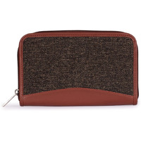 Zouk Jute Wallets For Women - Handmade Wallets For Females - Vegan Leather And Jute Purse For Ladies - Clutch With Indian Print - Wallets For Mobile Phones - Bristel Print, Black