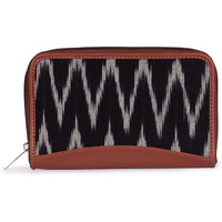 Zouk Ikat Wallets For Women - Handmade Wallets For Females - Vegan Leather And Ikat Purse For Ladies - Clutch With Indian Print - Wallets For Mobile Phones - Ikat Wave Print, Black