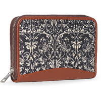 Zouk Women's Vegan Leather And Jute Handmade Purse With Indian Lattice Lace Print For Mobile Phones (Black)