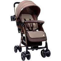 1St Step Caramel Baby Pram Cum Stroller With 5 Point Safety Harness/Infinitely Reclining And Cushioned Seat/Reversible Handle/Front Swivel Wheels - Coffee Brown