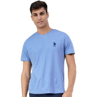 U.S. Polo Assn. Mens Cotton V-Neck Embroidered Logo I638 Lounge Regular Fit T-Shirt - Pack Of 1 (Blue Melange L)