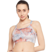 Clovia Women's Medium Impact Padded Printed Sports Bra With Removable Cups (Brs067P05_Grey_L)