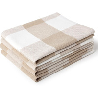 Encasa Xo Kitchen Cloth For Cooking | Cotton Hand Towel For Drying Dishes | 70X45 Cm Tea Towels | Highly Absorbent For Cleaning & Quick Drying Of Plates | Buffalo Beige Checks (Set Of 4 Pieces)