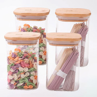 The Better Home Pack Of 4 Borosilicate Glass Jars With Bamboo Lid I Rectangular Transparent Airtight Borosilicate Kitchen Containers Set | Glass Jars For Cookies Snacks Tea Coffee Sugar | 600 Ml Each