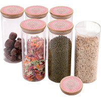 The Better Home Pack Of 6 Kitchen Containers Set Borosilicate Glass Jars With Printed Bamboo Lids I Multipurpose Airtight Storage Jars For Cookies, Snacks, Spices I 1000Ml Each |