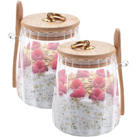 The Better Home Overnight Oats Jar With Wooden Spoon | Set Of 2-635Ml Each | Borosilicate Glass Jar With Bamboo Lid | Multipurpose Airtight Storage Jar For Oats, Snacks, Tea, Coffee, Sugar | Clear