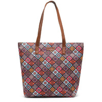 Aquatan Vegan Leather Tote Bag For Women Spacious Stylish Sturdy Pu Handle Material Handbag Zippered Compartment Office Use Printed Brown Women Tote Bags