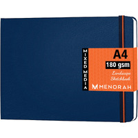 Menorah Paper A4 Sketchbooks For Artists - 180 Gsm (100 Pages/50 Sheets) - Hard Case Bound, Drawing Book, Size (21 Cm X 29.7 Cm) - Handmade - Landscape-(Blue, Watercolor)