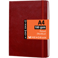 Menorah Paper Artist Sketch Book - A4-180 Gsm (100 Pages / 50 Sheets) Drawing Notebook - Hard Bound Book - (29.7 Cm X 21 Cm) - Completely Handmade- Portrait- (Red, Watercolor)