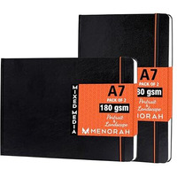 Menorah - Artist Sketchbook-A7-180Gsm - Drawing Notebook, Handmade Hard Bound Notebook -100 Pages / 50 Sheets - Pack Of 2 (Landscape & Portrait) - Black