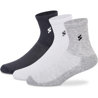 Supersox Cotton Men's 3 Pairs Sports Regular Length Socks - Half Terry Cushioned, Anti Odour & Anti Bacterial For Sneaker & Running Workout - Free Size, Pack Of 3 (Regular Length), Assorted
