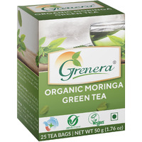 Grenera Organic Moringa Green Tea 25 Bags, Caffeine Free, Staple Free, Made With Organic Certified Moringa And Green Tea Leaf