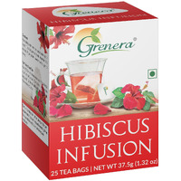Grenera Hibiscus Flower Tea 25 Dips, Made With Real Hibiscus Petals, Delicious Red Tea For Sugar And High Blood Pressure Control, Hair Growth, Caffeine Free Infusion - Hibiscus, 37.5 Gram