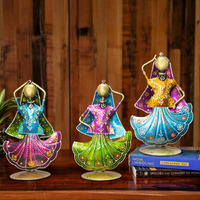Ekhasa Metal Show Pieces For Home Decor | Gift Items For Showcase Or Tv Unit Decoration | Statue Or Figurines Or Artifacts For Table Or Living Room Decorative Items (Dancing Dolls - Set Of 3)