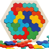 Kliffoo Wooden Puzzle Toys For Kids 3+Years Wooden Hexagon Puzzle Tangram Brain Teaser Toy Kid Toddler Puzzles Shape Pattern Block Geometry Logic Iq Game Stem Montessori Educational Gift For Challenge