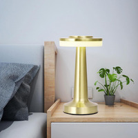 Gesto Battery Operated Rechargable Desk Lamp- 3 Color Mode Touch Control | 3 Level Brightness Eye Carying Wireless Metal Lamp For Restaurant,Bedroom,Bars,Outdoor Party,Camping,Coffee Shop (Gold)