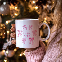 Funkyfinds Beautiful Preppy Coquette Mug Pink Bows Aesthetic Ceramic Coffee Cup, Gift For Women, Girls, Or Teen, Tea, Latte, Or Office Desk Decor I Am Just A Girl Printed Ceramic Coffee Mug (Set Of 1)