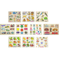 Appster Educational Colorful Animals, Fruits, Vegetables, Birds, Numbers, Body Parts, Shape Color, Vehicle, Monuments India & Sea Animals Wooden Puzzle Toy Kids Learning Toys Board Game (Pack Of 10)