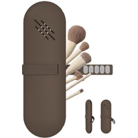 Sokt Cosmetic Makeup Brush Organizer Pouch - Silicone Large Beauty Face Brushes Case Holder For Travel (Coffee), Brown