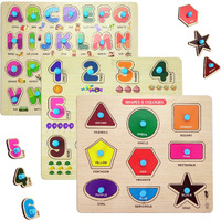 Lefan Wooden Learning Educational Board For Kids, Puzzle Toys For 2 Years Old Boys & Girls (Alphabets, Numbers & Shapes) (Abc, Numbers & Shape)