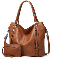 Huggi Faux Leather Hand Bag For Women | Shoulder Bags For Women With Strap And Zipper | Ladies Purse For Birthday, Anniversary, Thanks Giving | Purse And Handbag Combo (Brown)